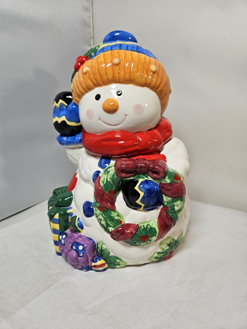Colorful Ceramic Snowman Holiday Christmas Cookie Jar